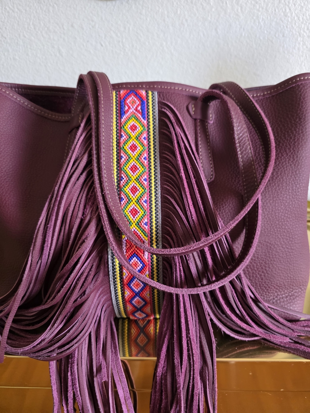 Consuela Plum Breezy Fringe Tote with Multicolor Accent - Picture 2 of 12